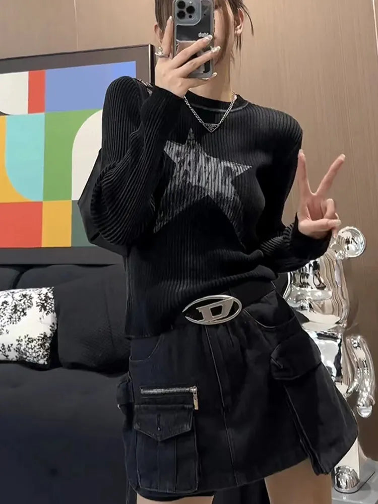 Grunge Striped O-Neck Sweater