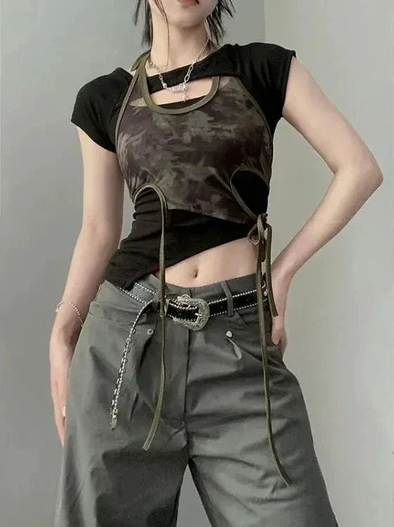 Camouflage Outfit Set - Camisole Top & T-Shirt