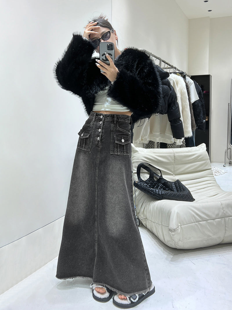 Retro Long Denim Skirt