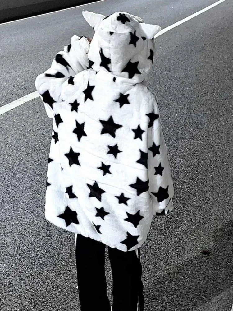 Oversize Fluffy Star Hoodie Y2k