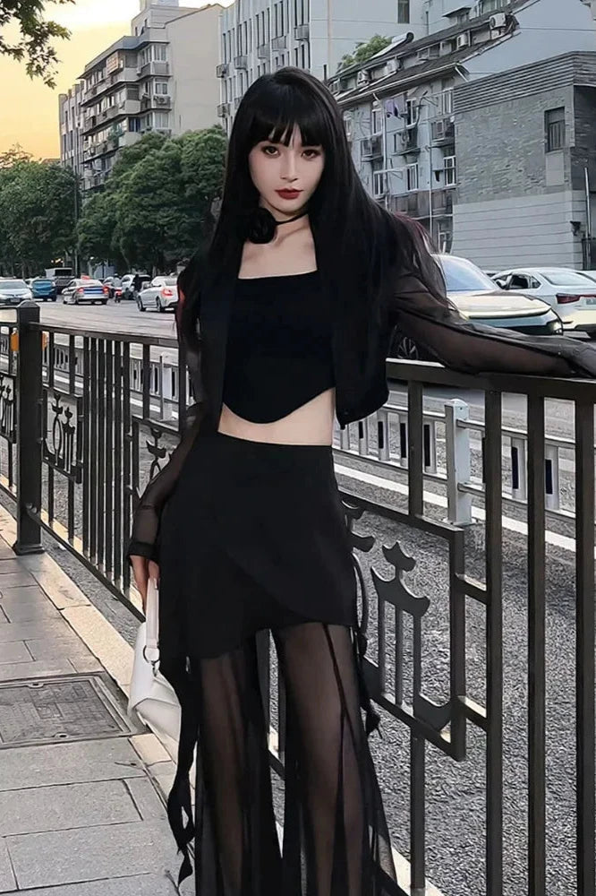 Gothic Mesh Outfit Set - Top & Pants