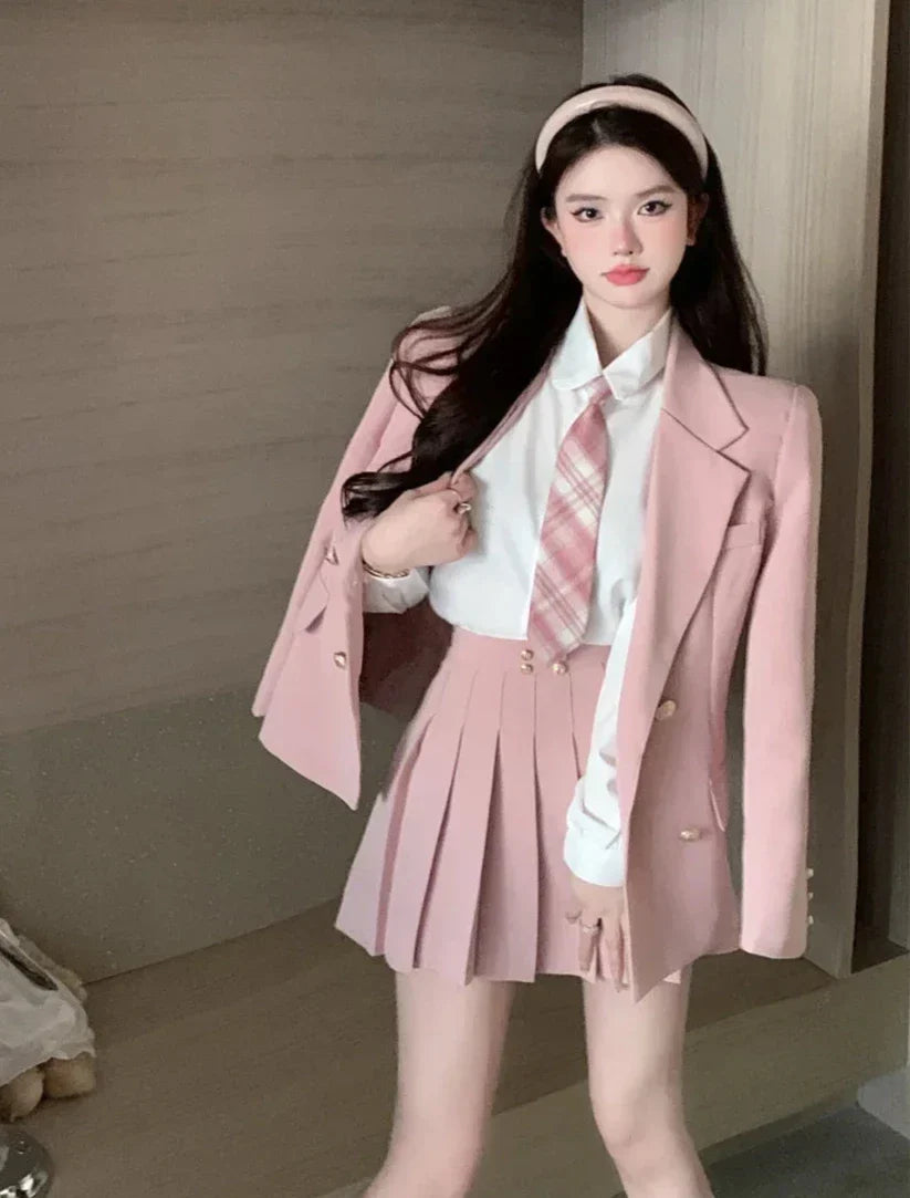 Kawaii School Uniform Outfit Set- Blazer, Shirt & Mini Skirt