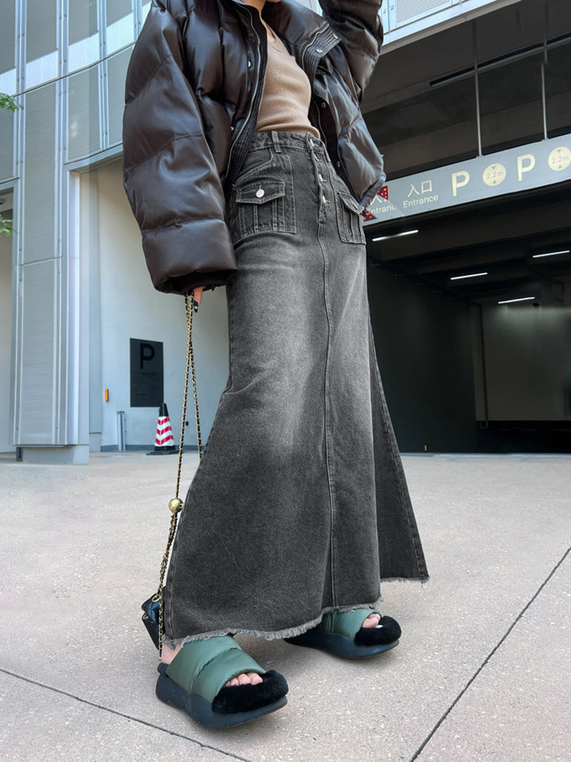 Retro Long Denim Skirt