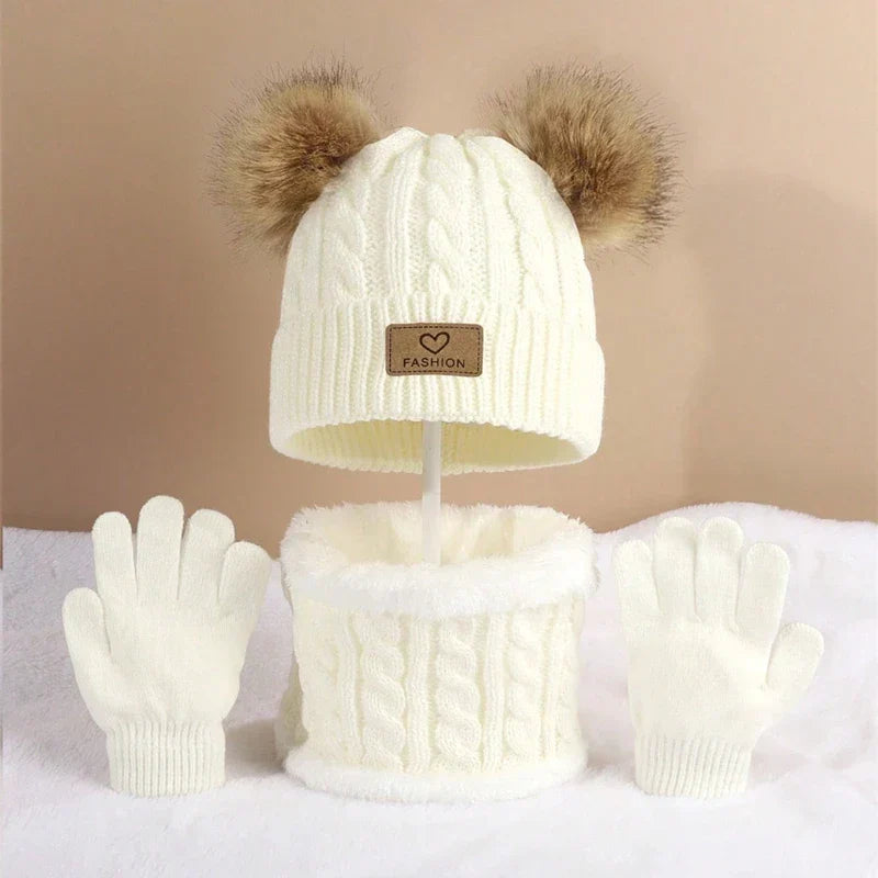 Pom Pom Kawaii Hat, Scarf & Gloves