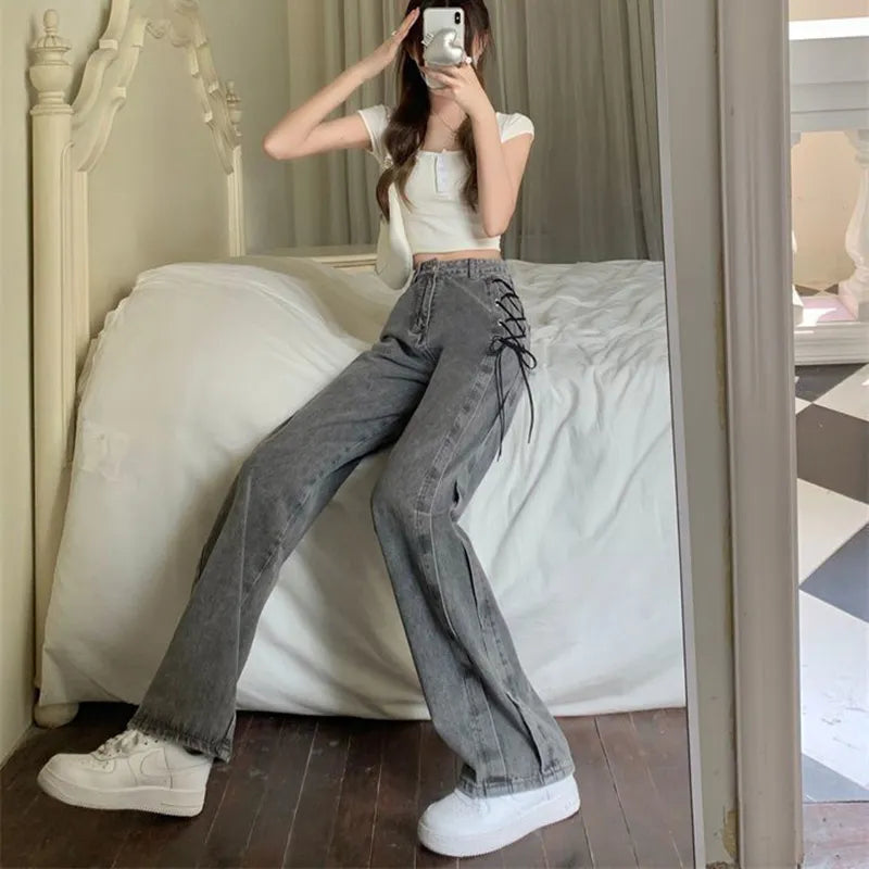 Lace Up High Waist Jeans