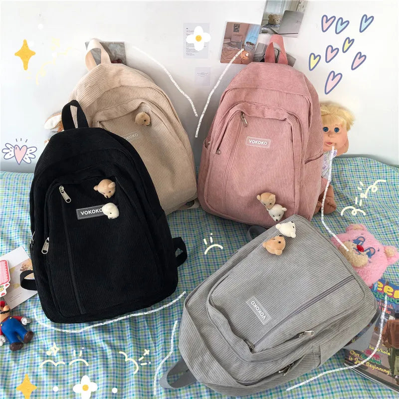 Cute Corduroy School Backpack