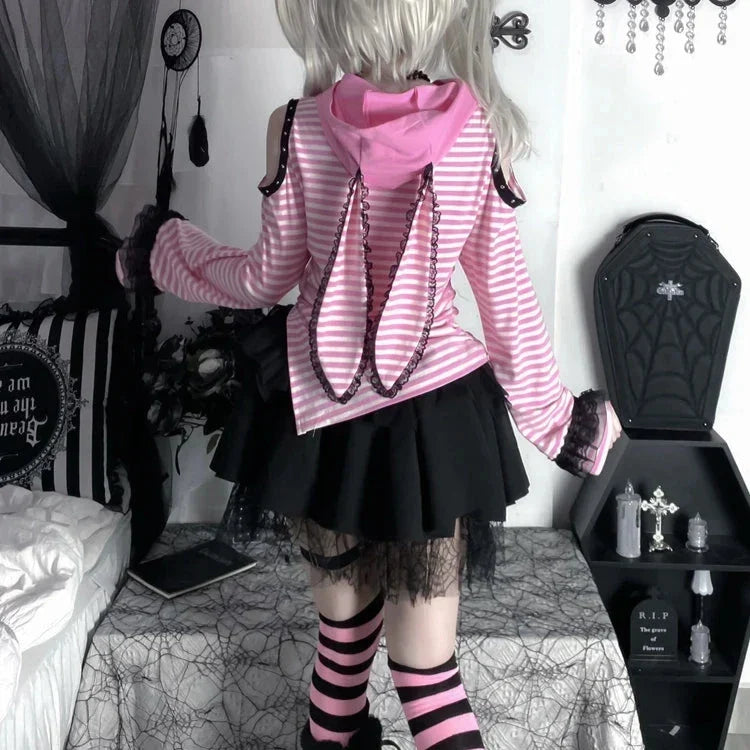 Y2K Kawaii Rabbit Ear Hoodie