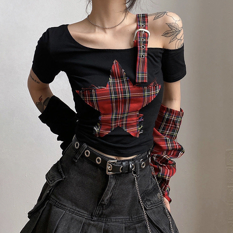 Star Patchwork Grunge Crop Top