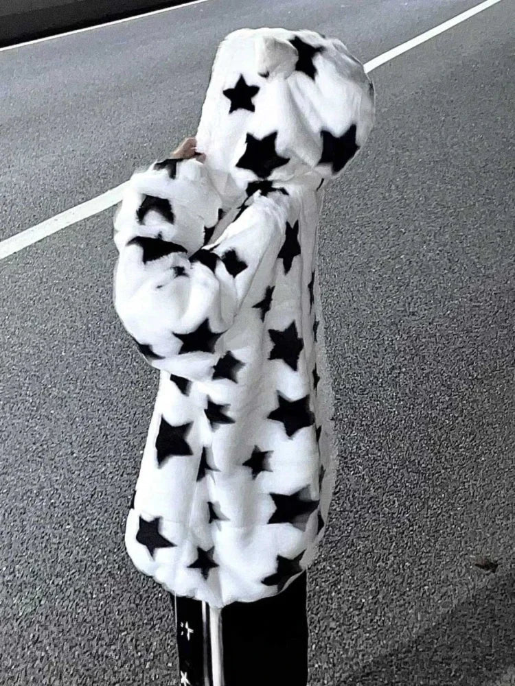 Oversize Fluffy Star Hoodie Y2k