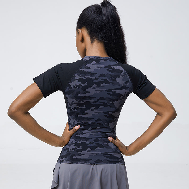 Camo Short Sleeves Women's Fitness Top