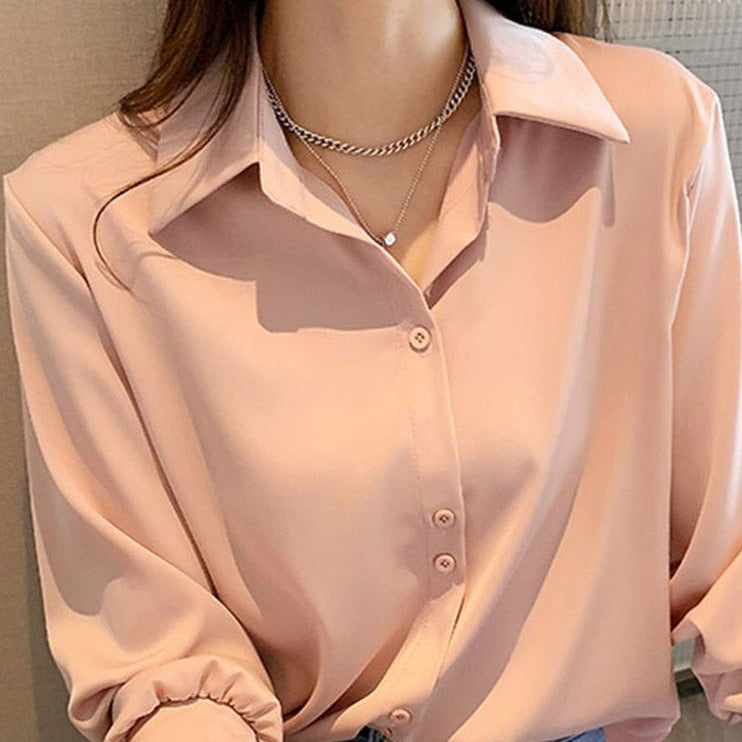 Solid Satin Chiffon Blouse