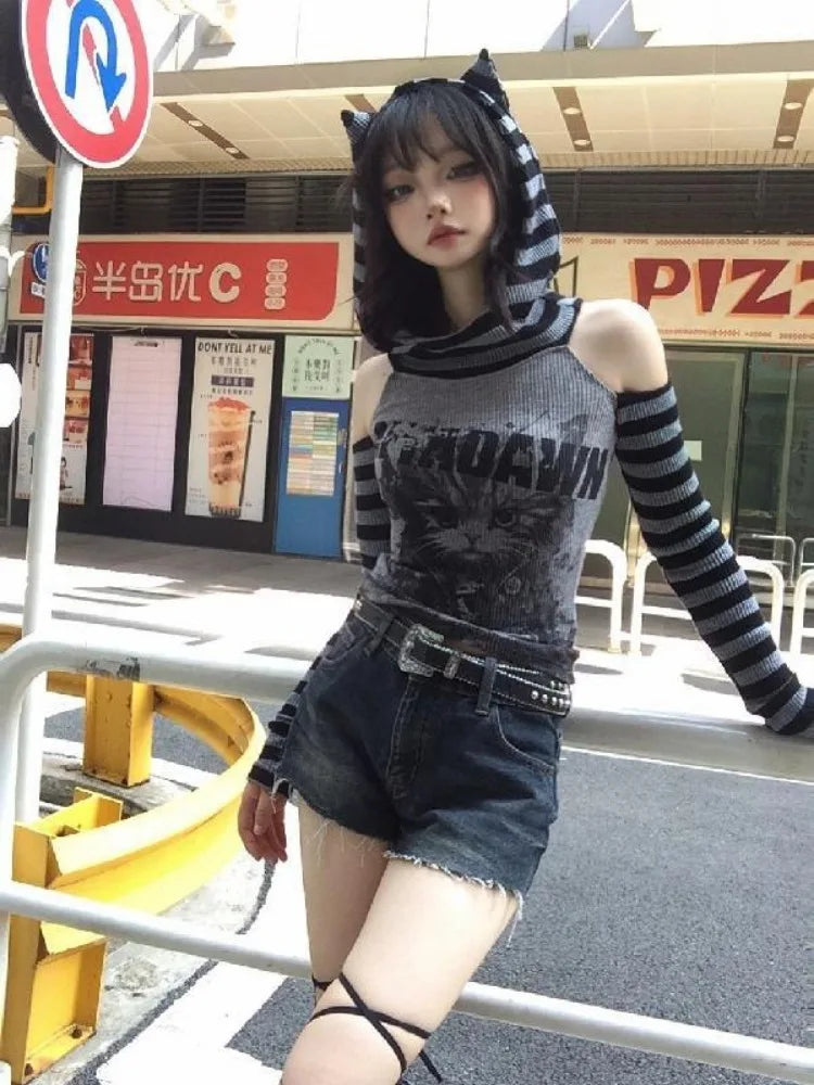 Gothic Striped Cat Hoodie