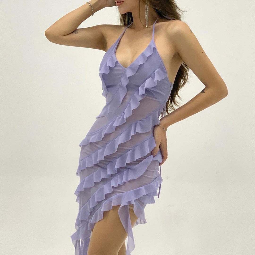 Elegant Fashion Mesh Tassel Slim Party Dress