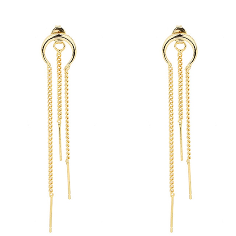 Silver Moon Crescent Chain Earrings