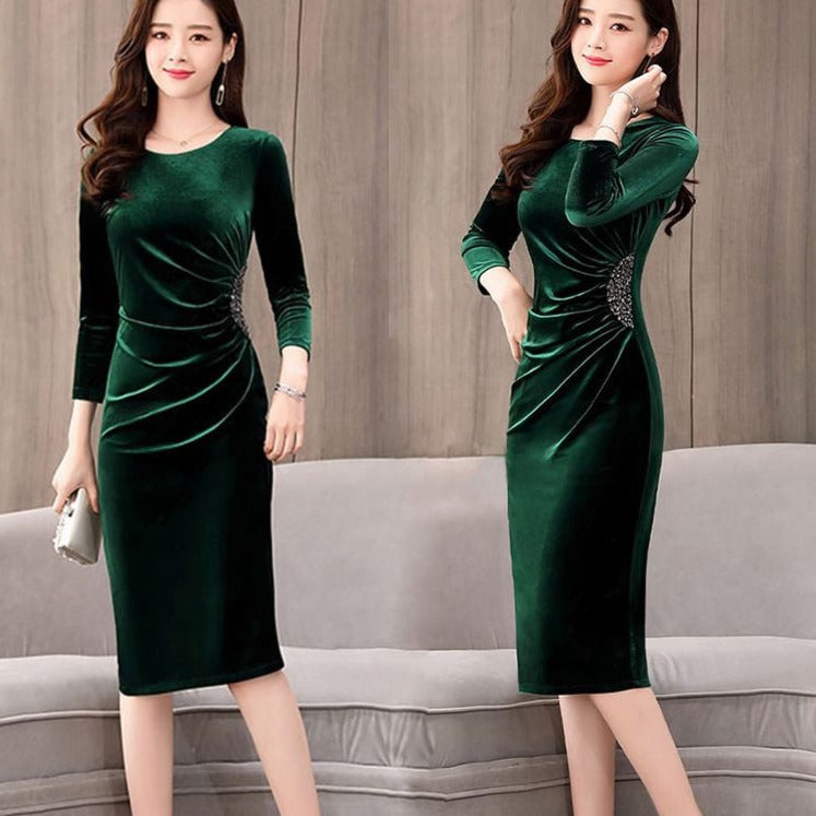 Elegant Long Sleeve Korean Evening Party Dress