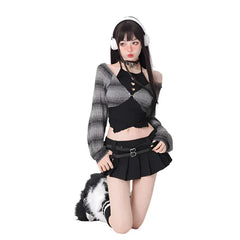 Y2K Kawaii Outfit Set - Short Skirt & Cardigan
