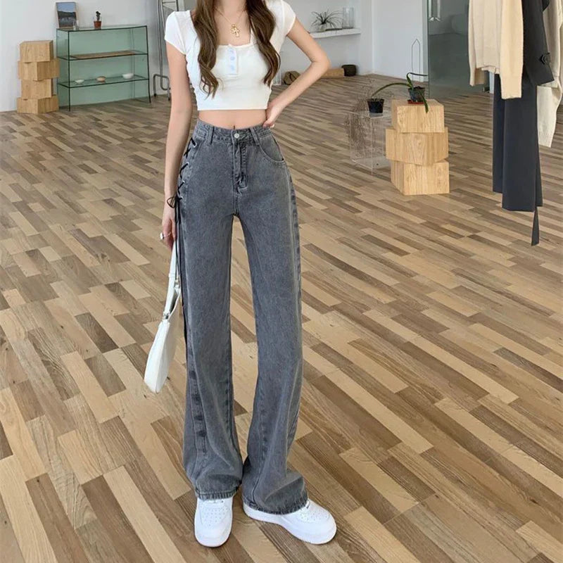 Lace Up High Waist Jeans