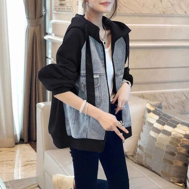 Korean Denim Zipper Hoodie