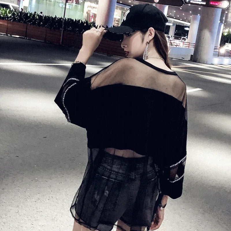 Hip-Hop Transparent Mesh Top