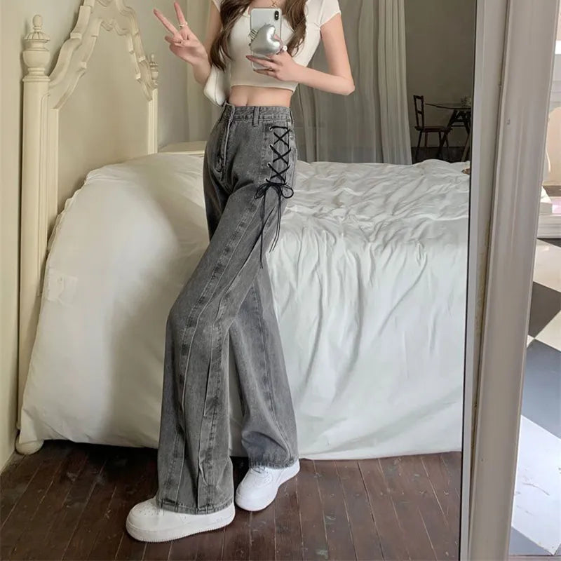 Lace Up High Waist Jeans