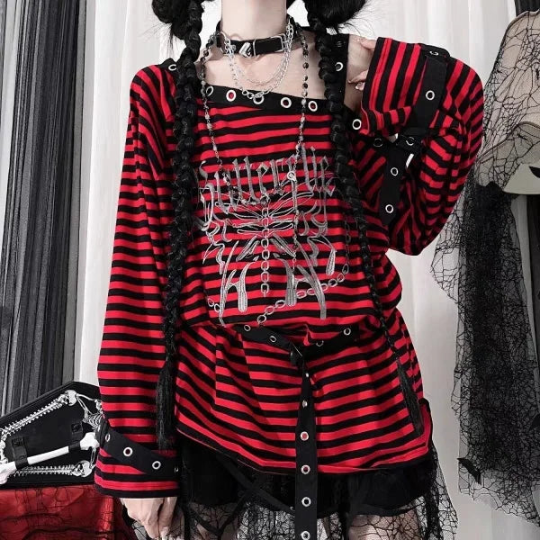 Harajuku Punk Striped Top & Leg Warmers