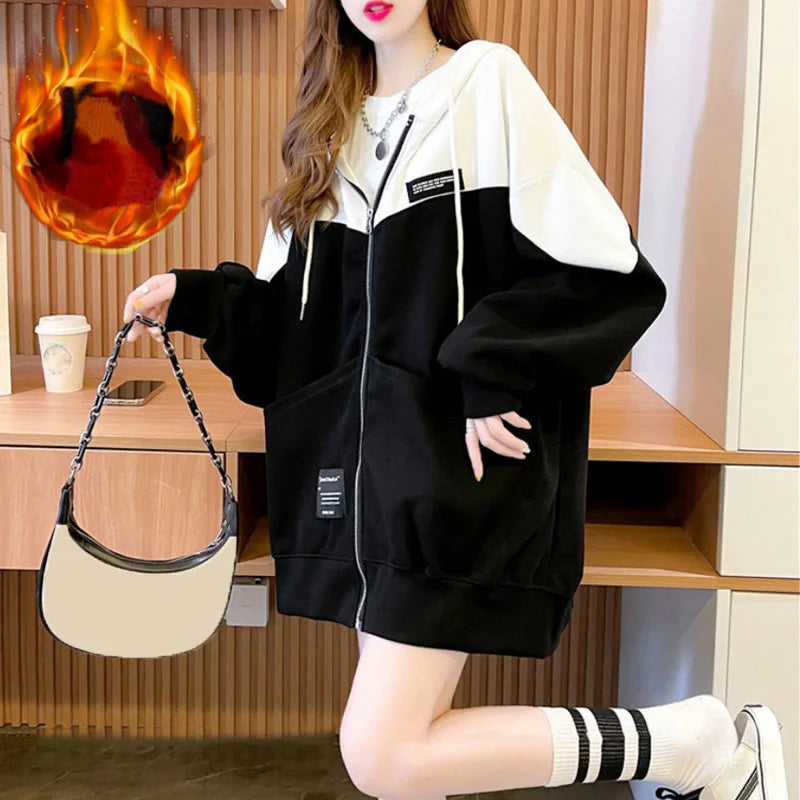 Korean Contrast Color Oversized Hoodie
