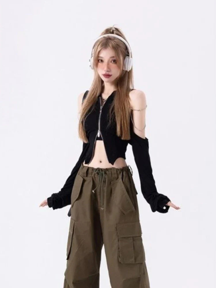 Y2K Outfit Set - Longsleeve Top & Cargo Pants