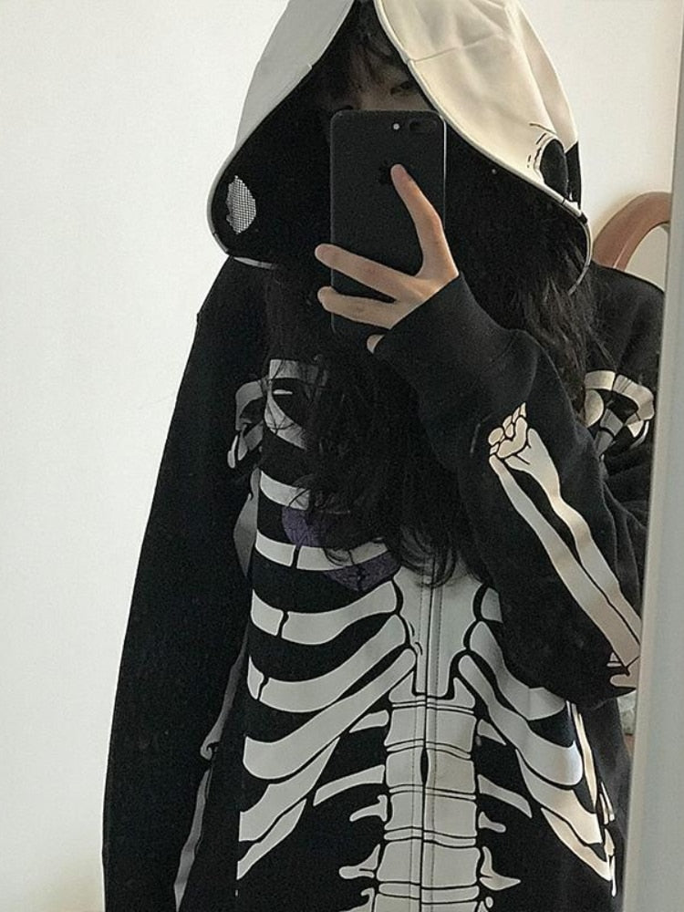Y2K Gothic Skull Zip Up Hoodie