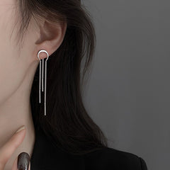 Silver Moon Crescent Chain Earrings