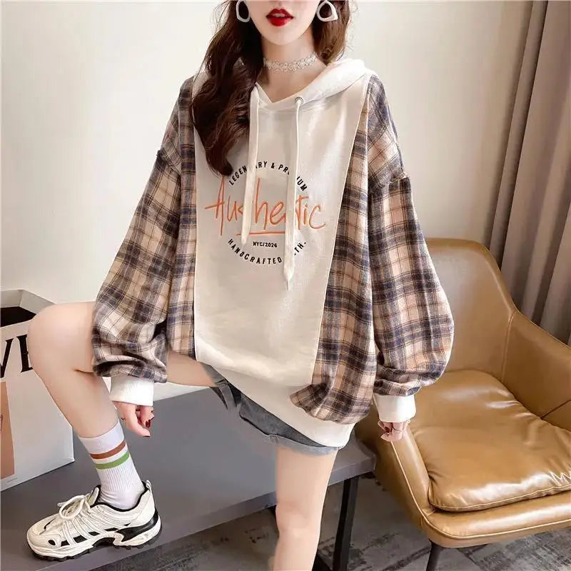 Korean Oversized Plaid Hoodie