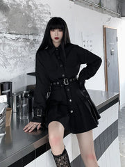 Korean Gothic Pleated Shirt Dress