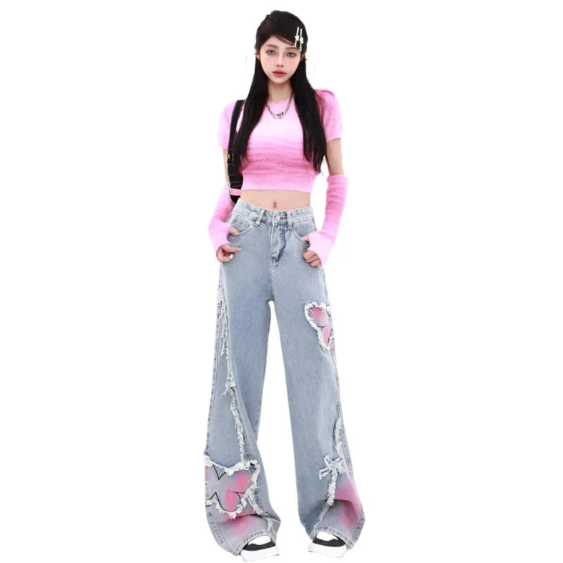 Korean Ripped Butterfly Jeans
