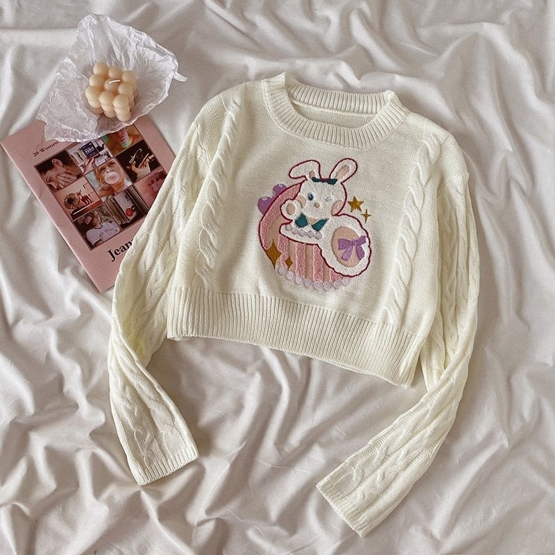 Sweet Rabbit Embroidery Skirt & Sweater Set