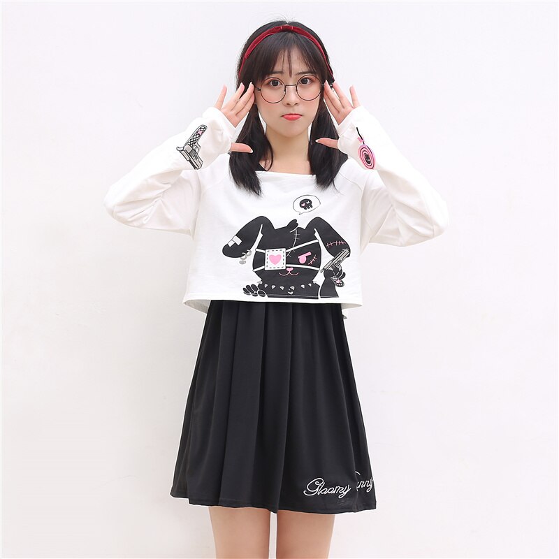 Japanese Style Black Rabbit Clothing Set