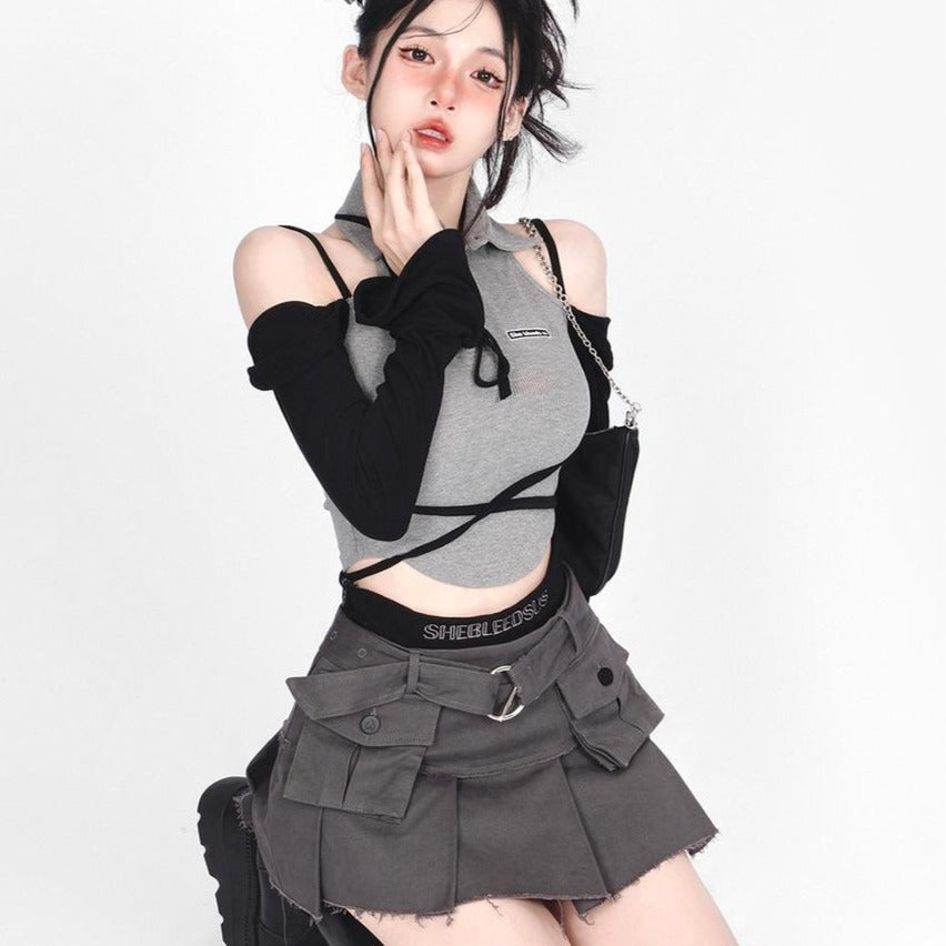Y2K Techwear Set - Top & Skirt