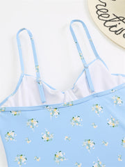 Olive Floral Print Underwired One Piece Swimsuit - Blue