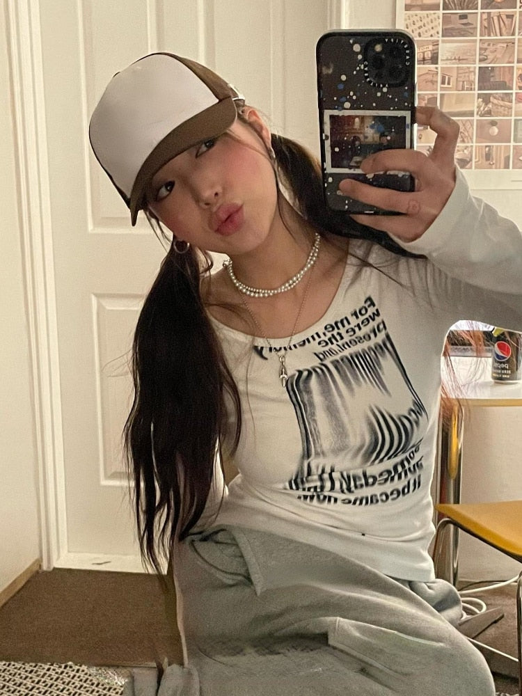 Graffiti Letter Print Y2K Top