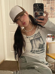 Graffiti Letter Print Y2K Top