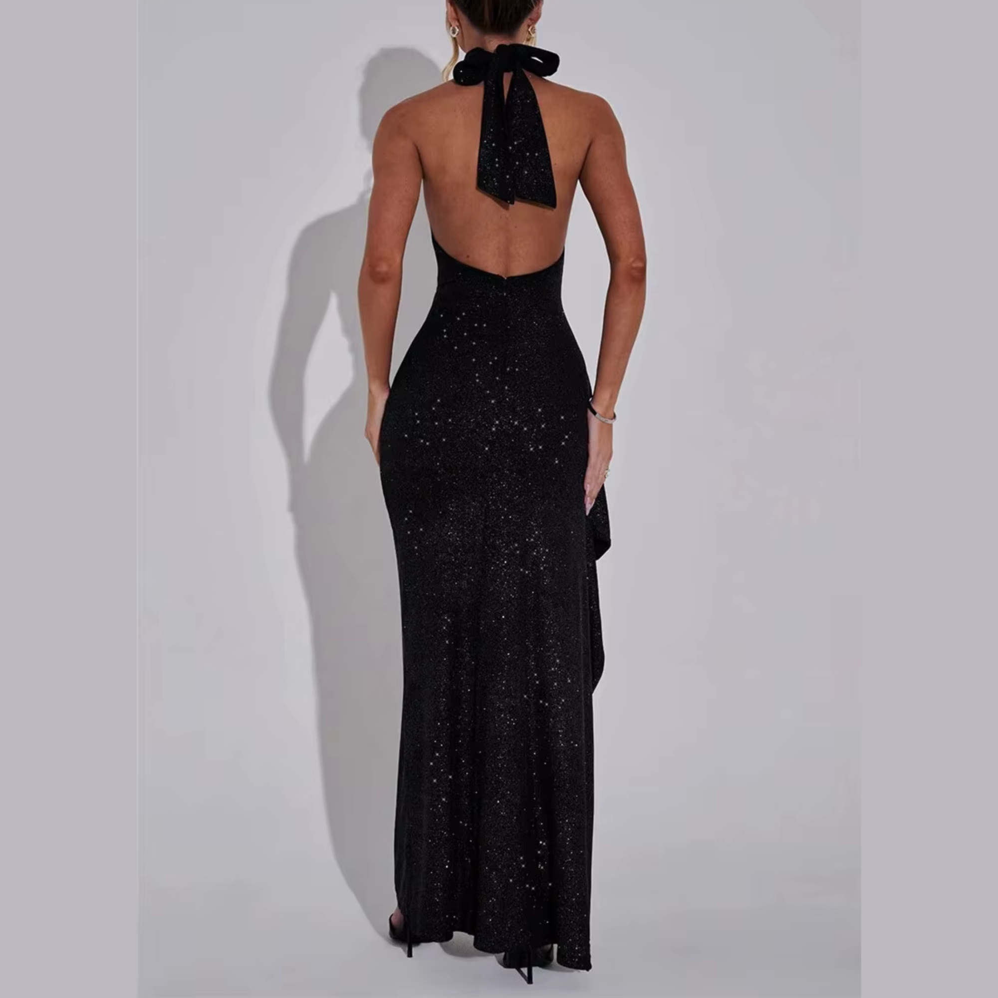 Sparkle - Black Thigh High Split Maxi Dress