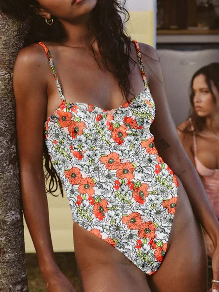 Blossom Tie Front Underwire One Piece Swimsuit - Lemon