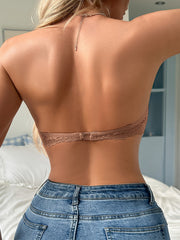 Lace stitching seamless bra, sexy off-shoulder removable transparent shoulder straps Tan