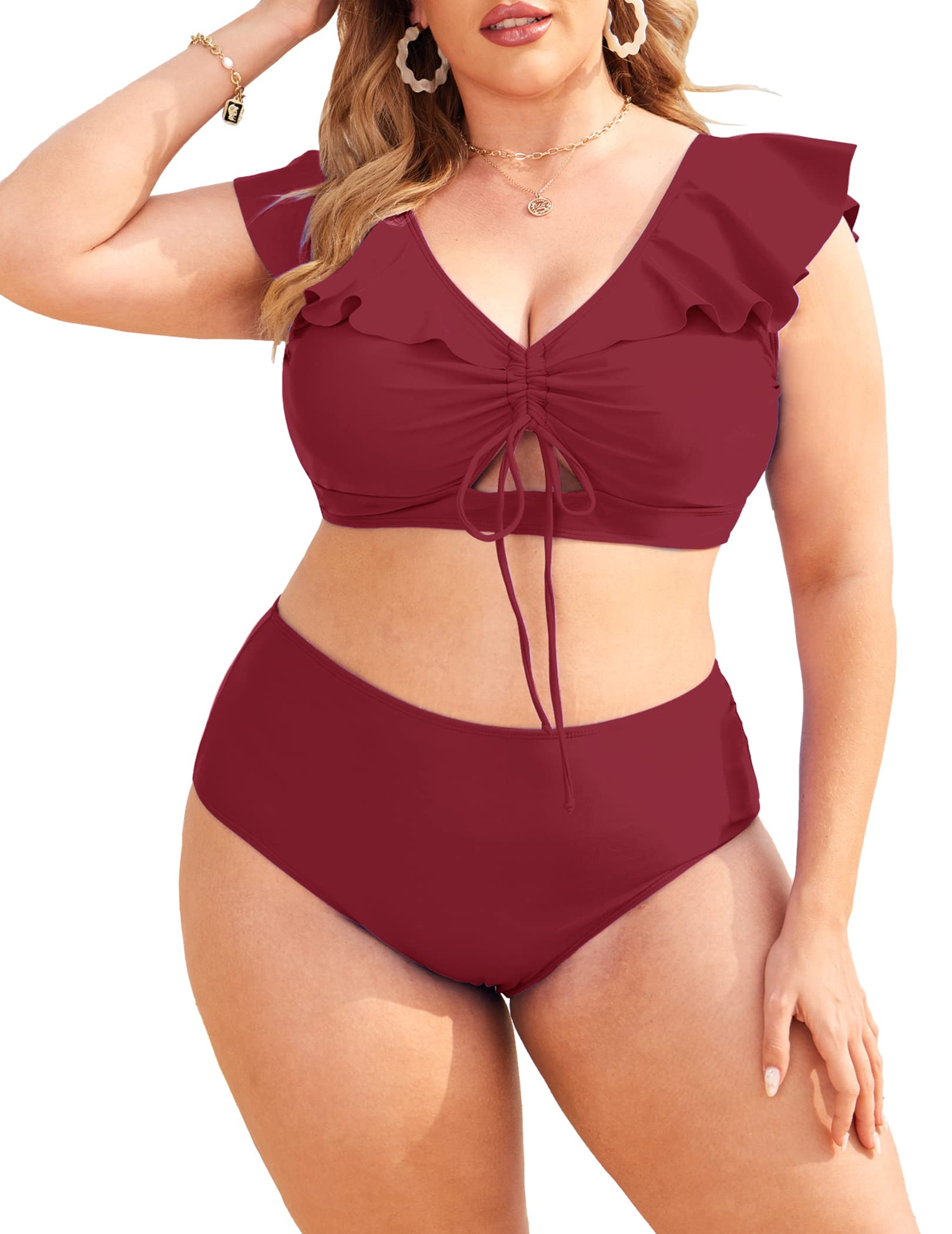 Plus Size Ruffle High Waist Bikini Swimsuit
