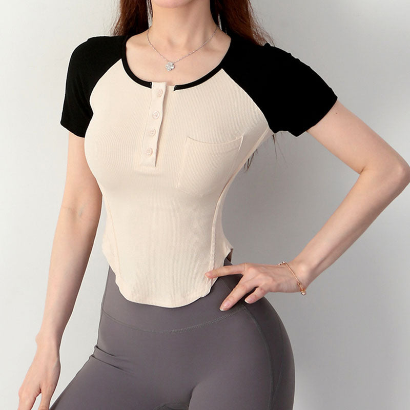 Button Collar Stretchy Women's Sports Yoga Top