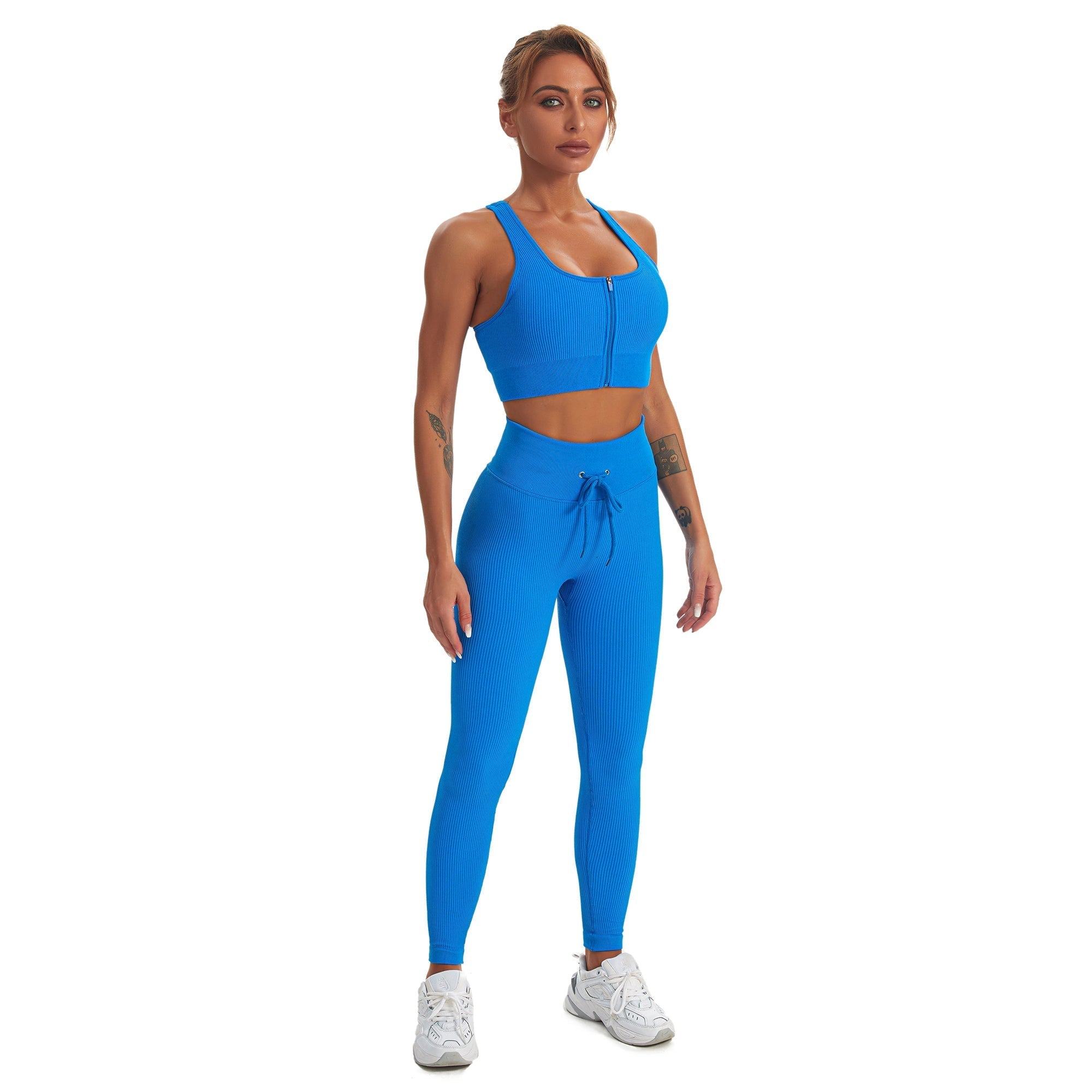 Seamless Gym Yoga Set Zip Up Sports Tank Top & Leggings for Women