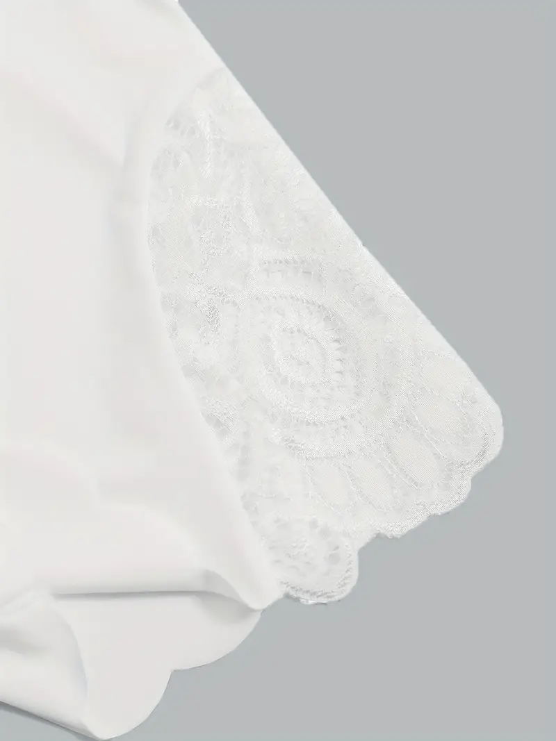 Contrast Lace Soft & Comfortable Scallop Trim Boyshort Panties White