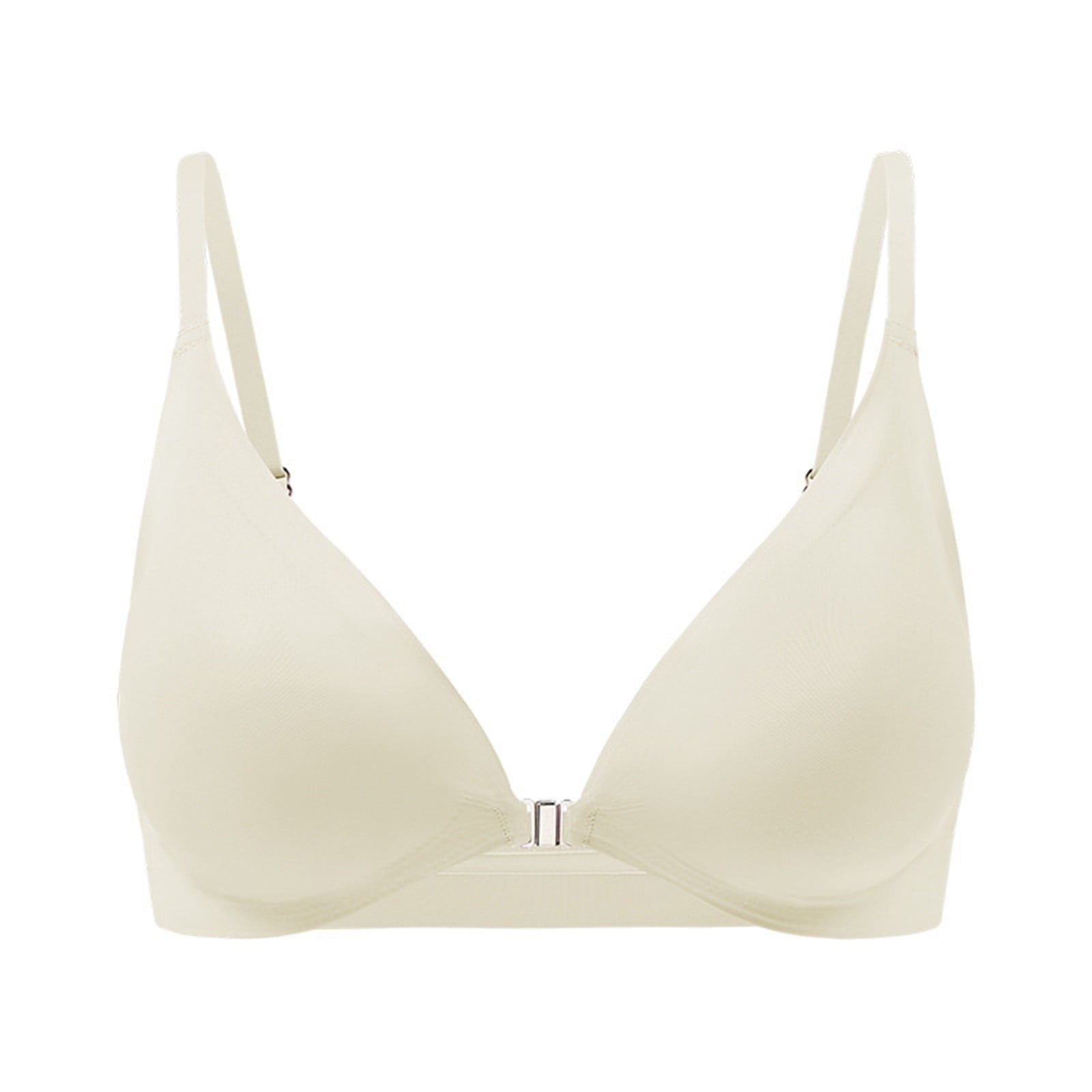 Comfortable Adjustable Straps Deep V Front Button Solid Color Wireless Bra Ivory