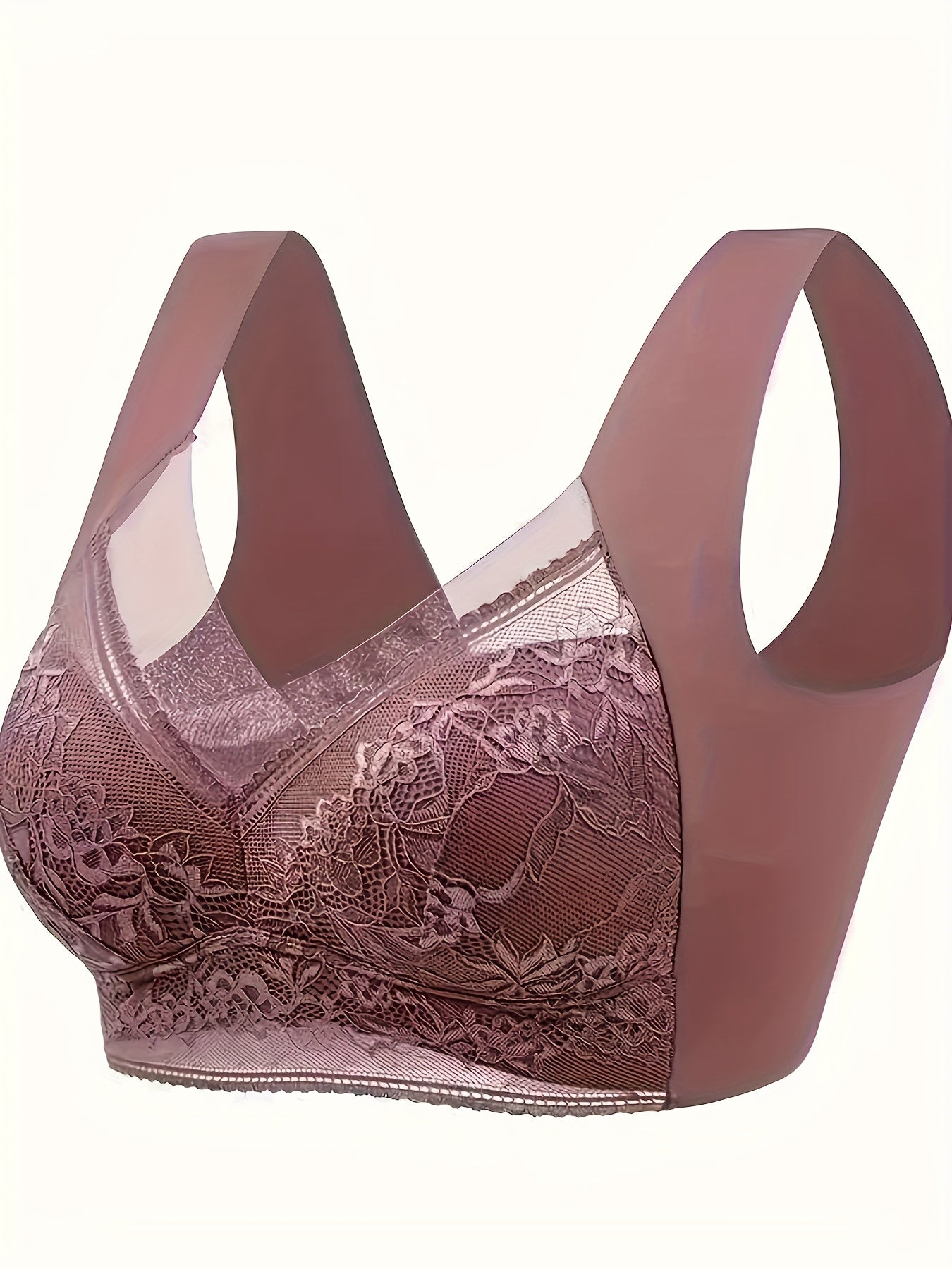 Contrast Lace Wireless Bra, Soft & Comfortable Tank Bra, Lingerie & Underwear