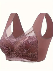 Contrast Lace Wireless Bra, Soft & Comfortable Tank Bra, Women's Lingerie & Underwear darkred