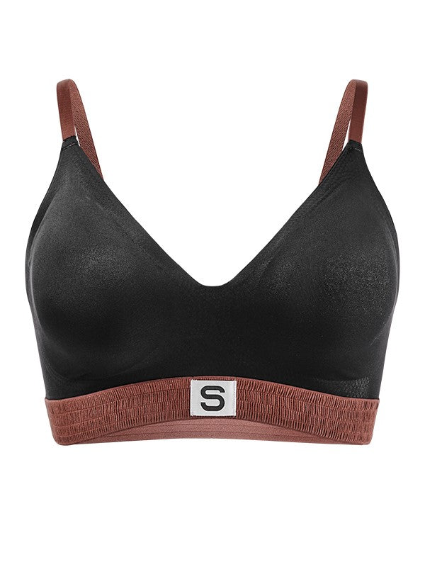 Colorblocked Cross Webbing Seamless Thin Wireless Bra