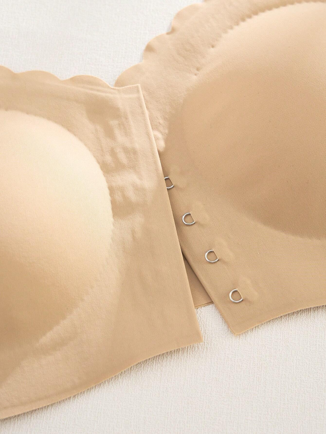 Front Closure Wireless Strapless Bra Beige